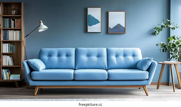 Stylish Light Blue Sofa in a Modern Living Room