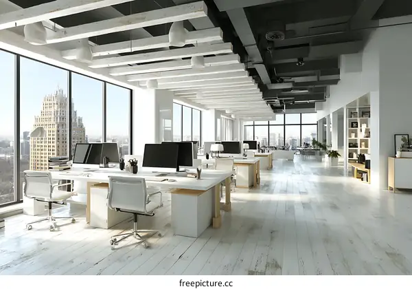 Modern Open-Plan Office Space with City Views