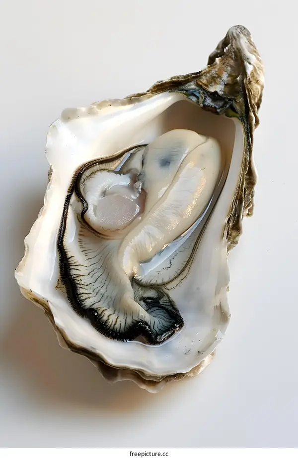 Fresh open oyster on white background
