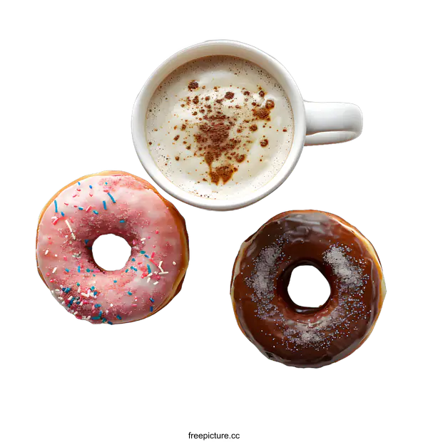 [Transparent Background PNG]Donuts and Coffee on White Background