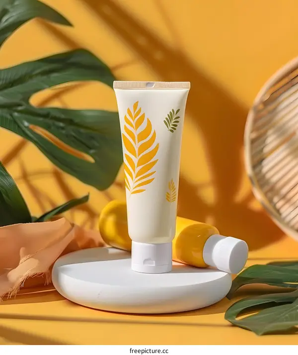 White Tube With Leaf Design On Yellow Background