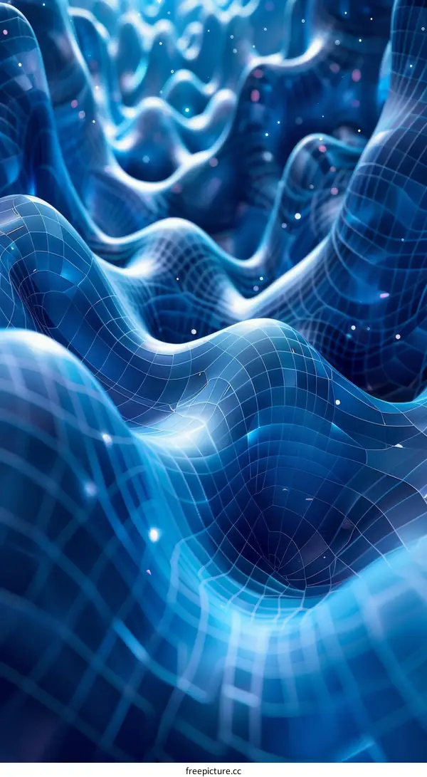 Abstract Blue Wavy Wireframe Grid