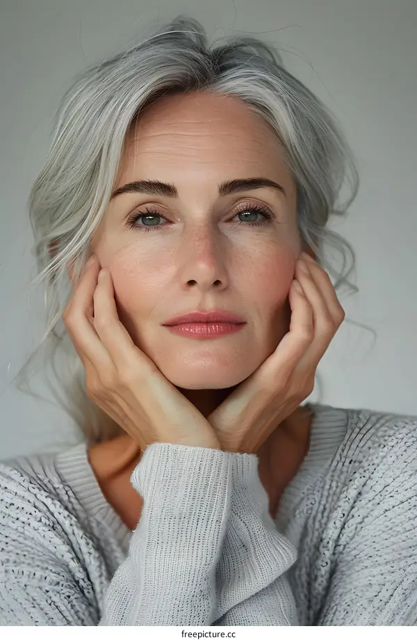 Portrait of a Beautiful Woman with Gray Hair