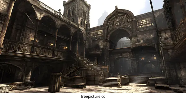 Old Ruined Building With Stairs and Arched Entrance