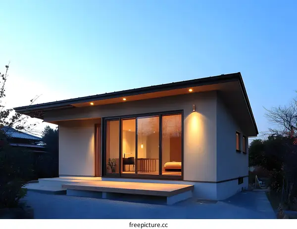 Modern Japanese Style House with Large Windows and Wooden Deck