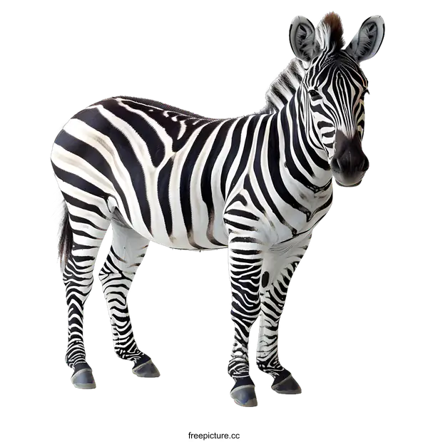 [Transparent Background PNG]A realistic zebra stands on a white background