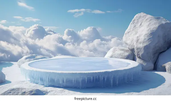 Frozen Pool on a Snowy Mountaintop