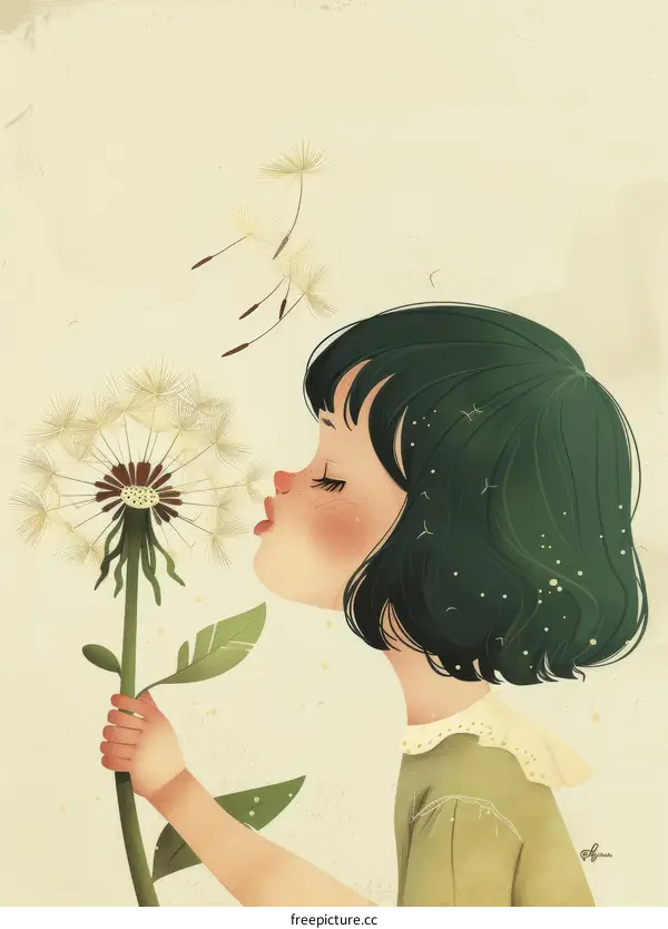 Little Girl Blowing Dandelion Wishes