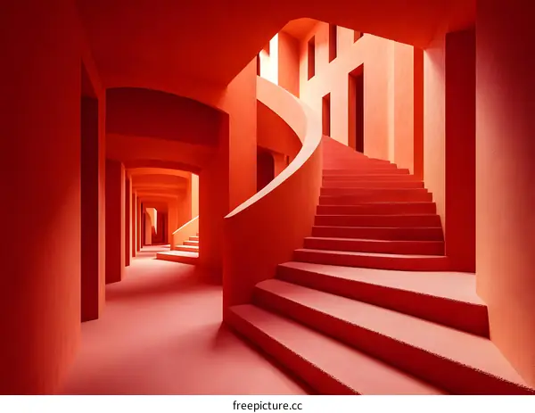 Red Staircase in Modern Architecture
