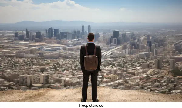 Businessman looking at cityscape with determination