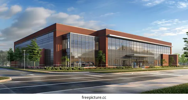 Modern office buildings with large glass windows