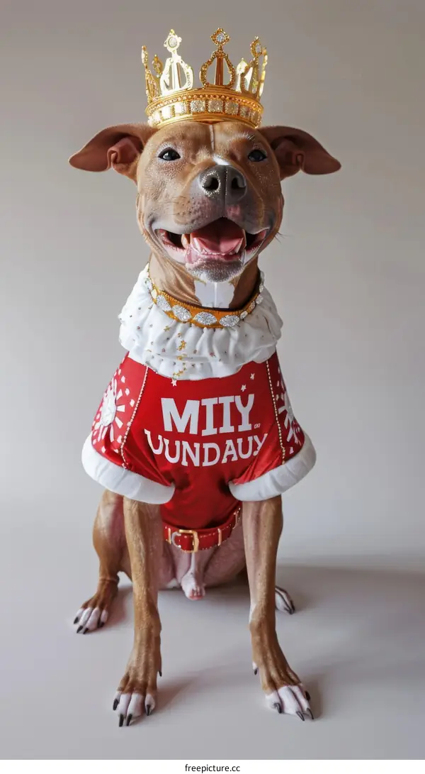 Royal Dog Wearing a Crown and Festive Outfit