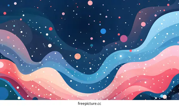 Abstract Wavy Background with Stars and Planets