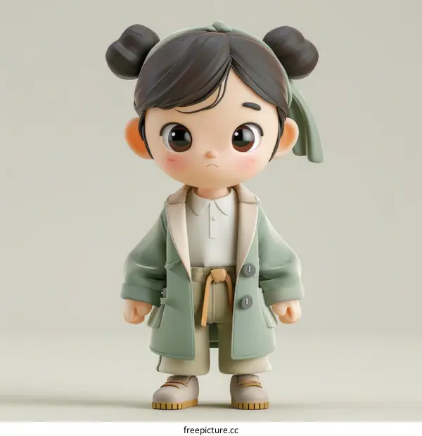 3D Render Cute Asian Girl Green Outfit