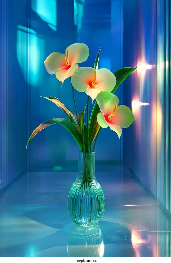 Vibrant Floral Still Life in a Teal Vase