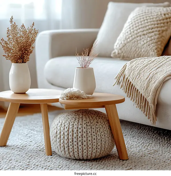 Cozy Living Room Decor with Wooden Coffee Table