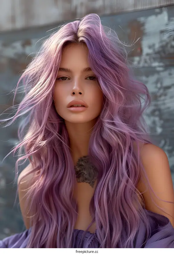 portrait of a beautiful young woman with purple hair