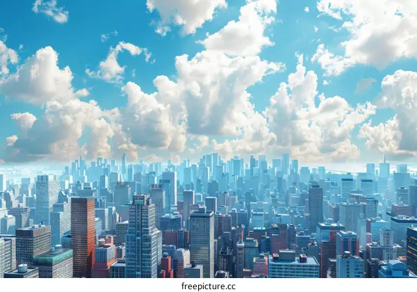 Expansive Metropolis with Towering Buildings and a Blue Sky