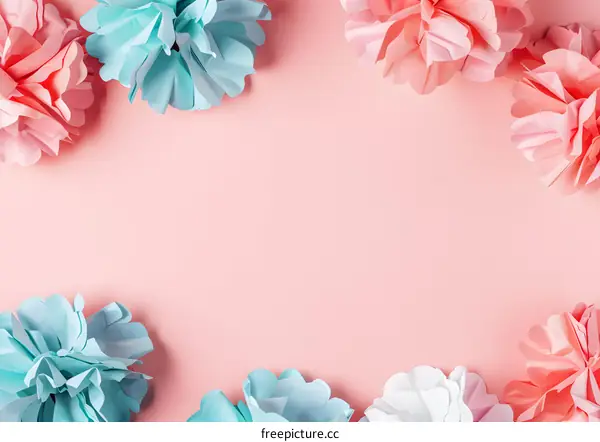 Pink and Blue Paper Flowers Background