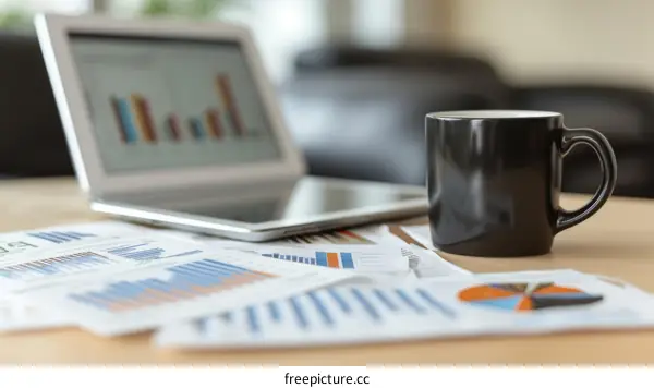 Business analytics and financial data analysis concept with graphs and charts on desk