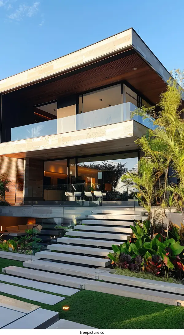 Modern luxury house with pool and garden