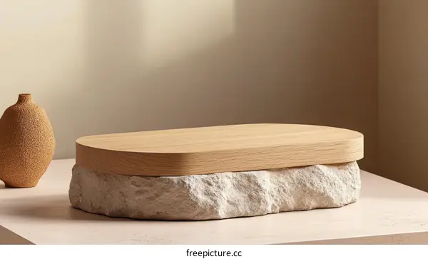 Wooden Display Platform on Stone Base
