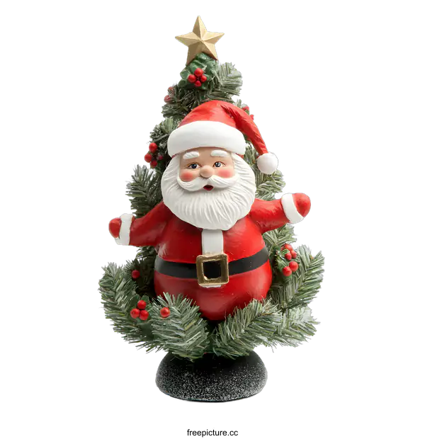 [Transparent Background PNG]Santa Claus Figurine Standing on a Christmas Tree