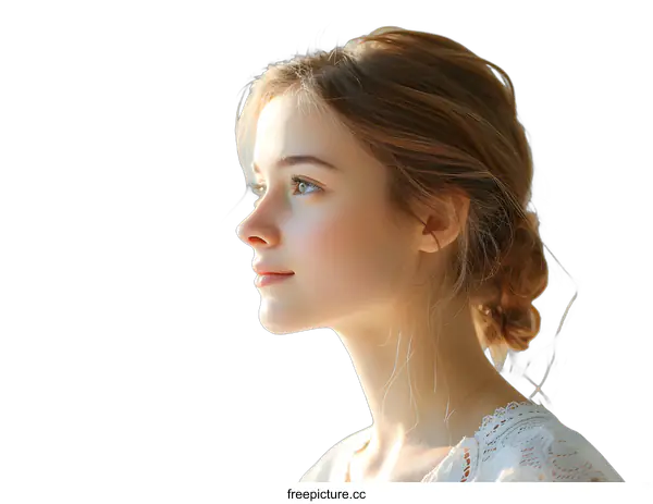 [Transparent Background PNG]Young Woman with Blonde Hair in Profile