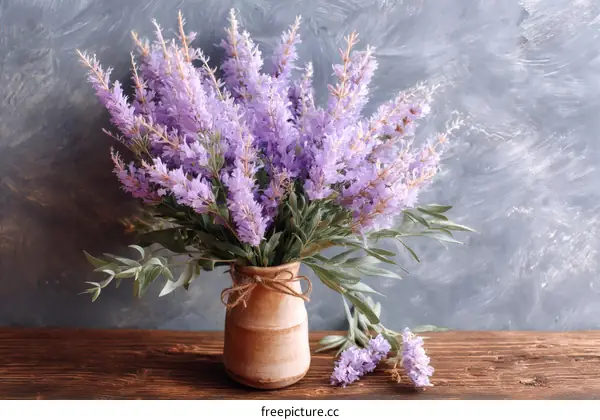 Lavender Bouquet in a Vase on Wooden Table