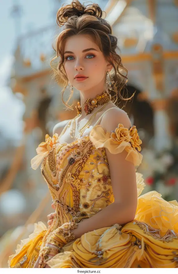 portrait of a beautiful young woman in a yellow dress