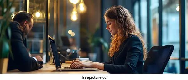 Businesswoman Working on Laptop in Modern Office