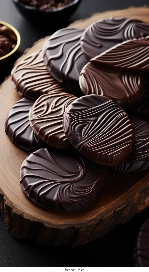 Close-up of a variety of chocolate coins on a wooden table