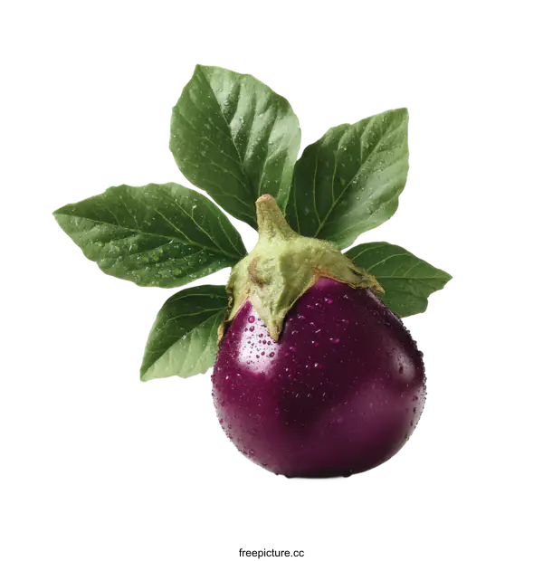 [Transparent Background PNG]Fresh Purple Eggplant with Leaves