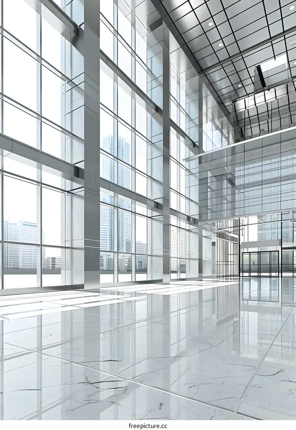 Modern Office Building Interior Design With Large Windows