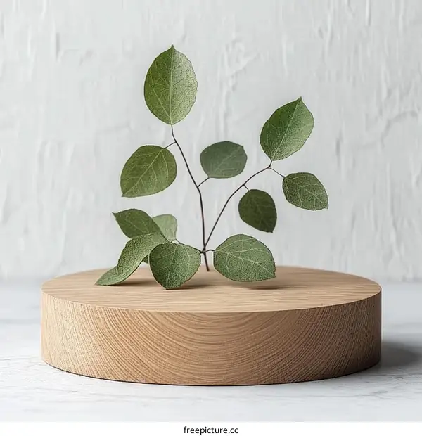 Natural Wooden Round Display Stand with Greenery