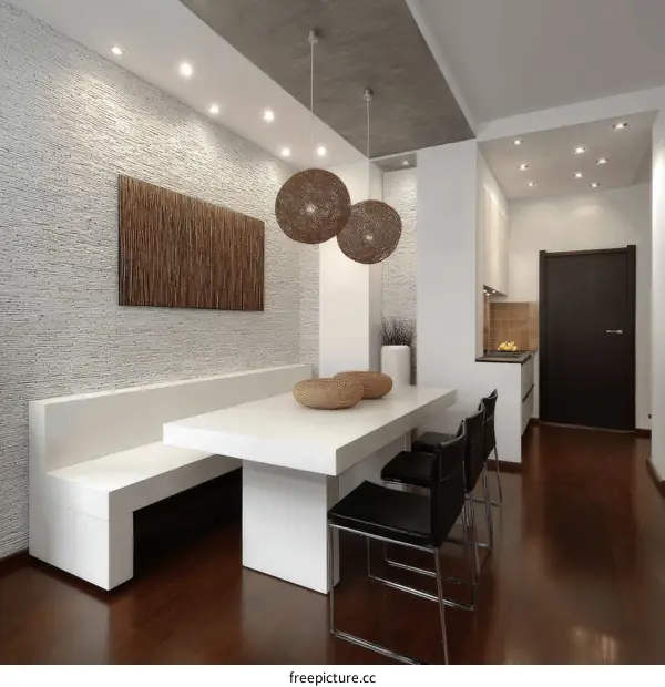 Modern Dining Room Interior Design with White Table and Benches