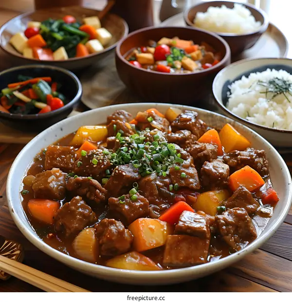 Japanese Beef Stew with Vegetables Served with Rice