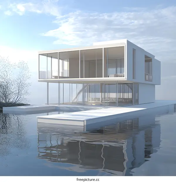 Modern Glass House with Waterfront View