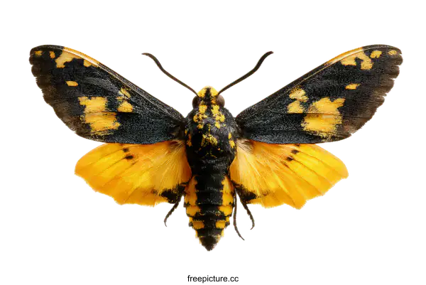 [Transparent Background PNG]Close-up of a Beautiful Moth with Yellow and Black Wings