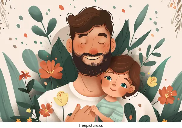 Father's Day illustration of a father and daughter embracing
