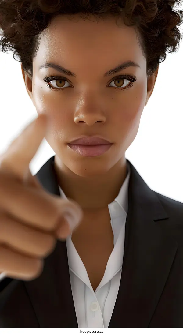 Serious Businesswoman Pointing Finger