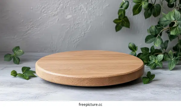 Wooden Round Display Platform with Greenery