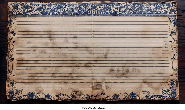 Blank vintage paper with floral blue border