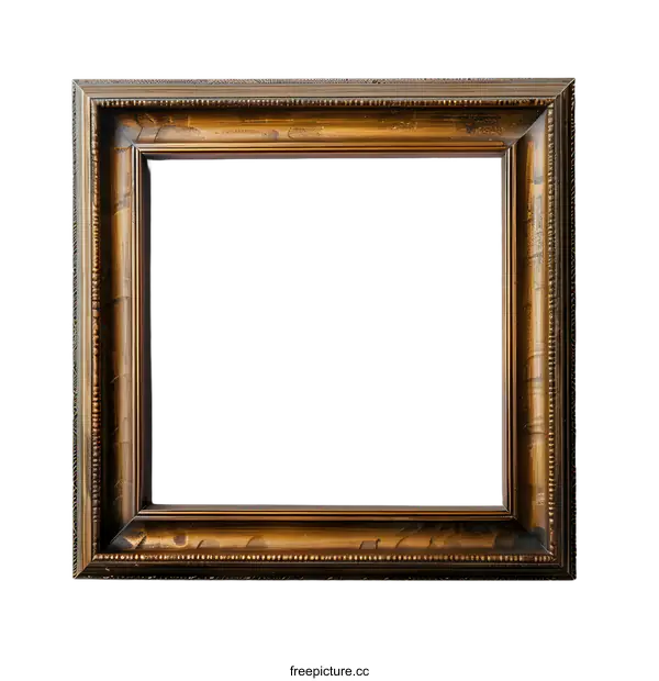 [Transparent Background PNG]Golden Wooden Picture Frame on White Background