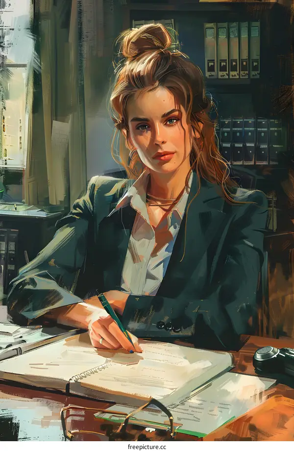 Woman in a Green Jacket Writing in a Notebook