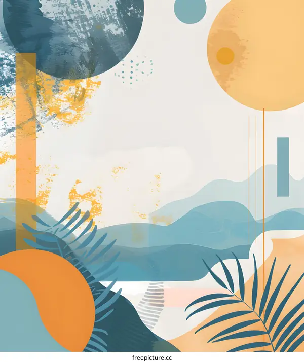 Abstract  Mountain Landscape With Palm Leaves