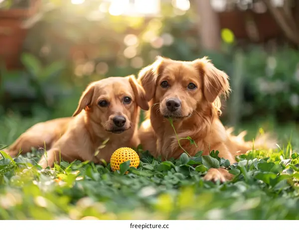 Two Adorable Dogs Playing on the Grass Happily