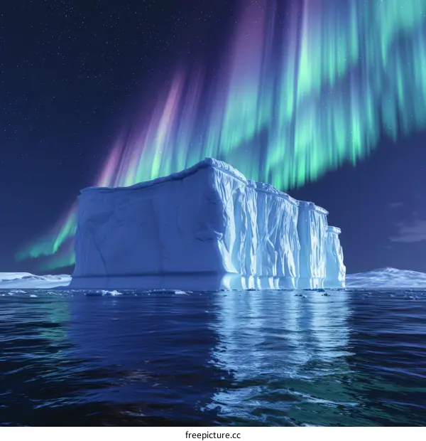 Aurora australis over an iceberg in Antarctica