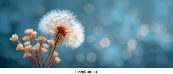 Beautiful Dandelion in Soft Blue Background