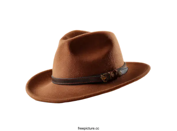 [Transparent Background PNG]Brown Felt Fedora Hat with Leather Band
